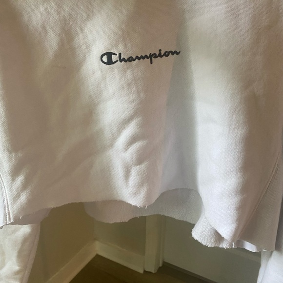 White Champion Cropped Turtle Neck Hoodie - Picture 2 of 5